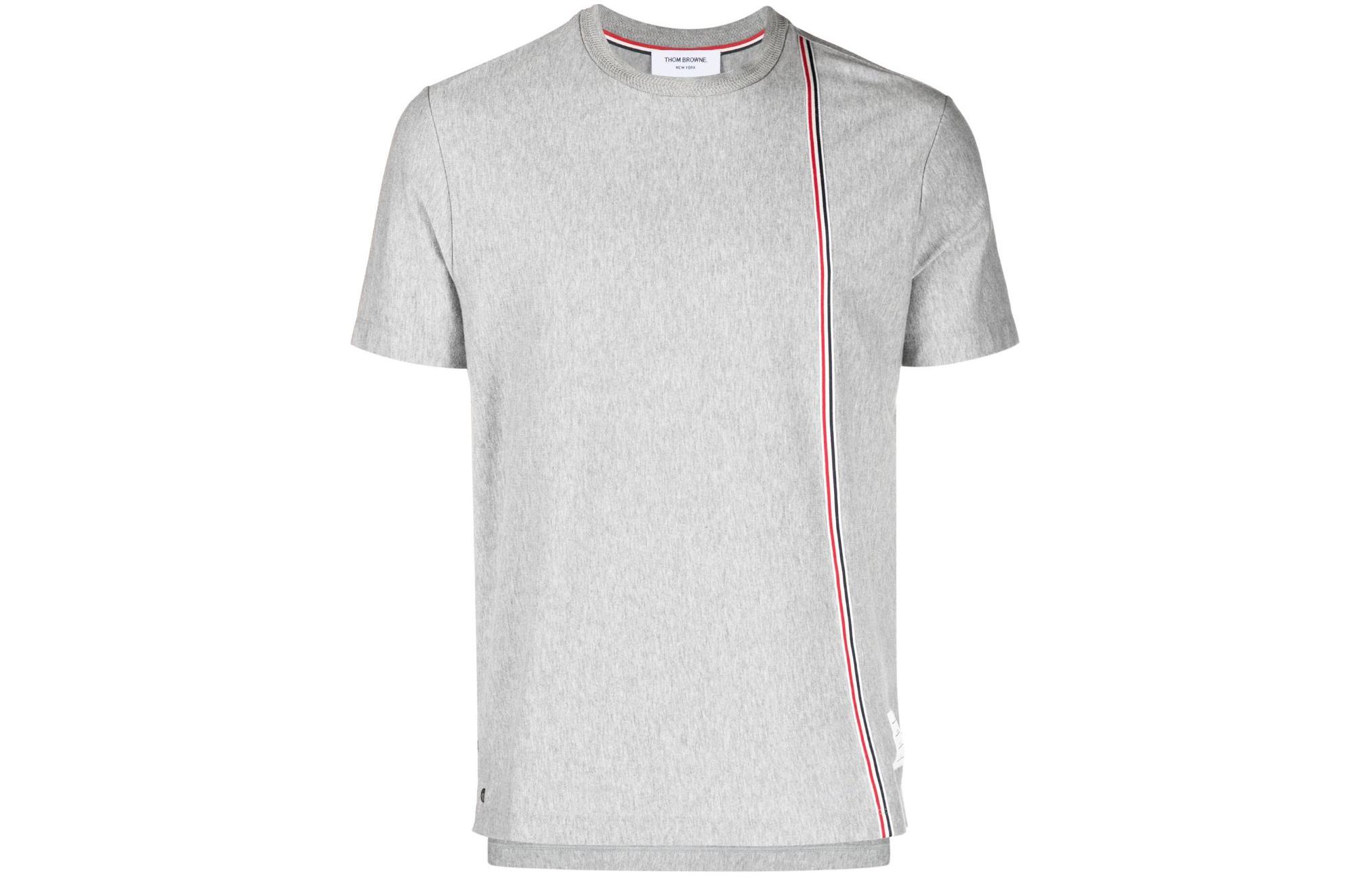 THOM BROWNE  SS24 Striped Crewneck Short Sleeve Tee Light Grey MJS252A-J0138-035