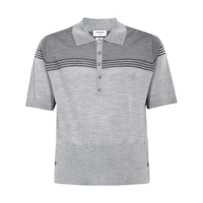 Thom Browne Straight-Cut Stripe Button Polo Shirt Grey. MKP086A-Y1014-055