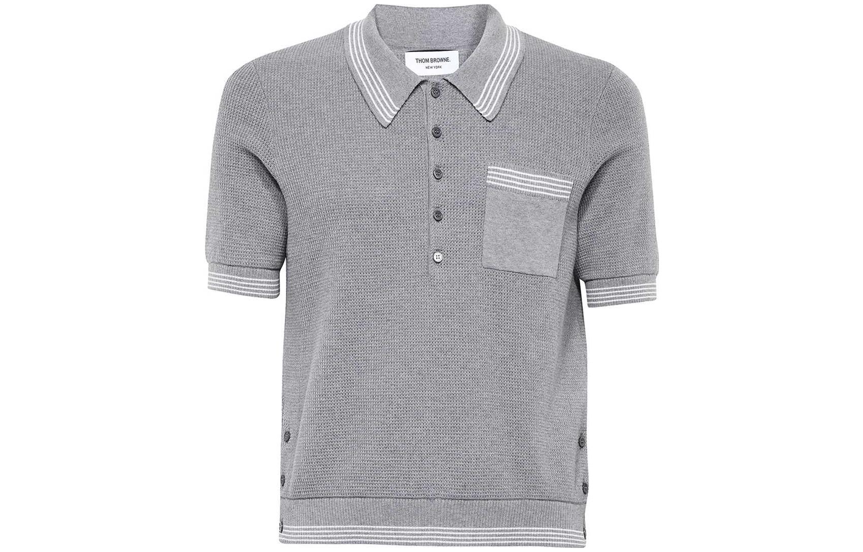 THOM BROWNE  Stripe Button Short Sleeve Polo Shirt MKP085A-Y3006-055