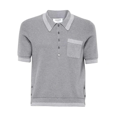 THOM BROWNE Stripe Button Short Sleeve Polo Shirt MKP085A-Y3006-055