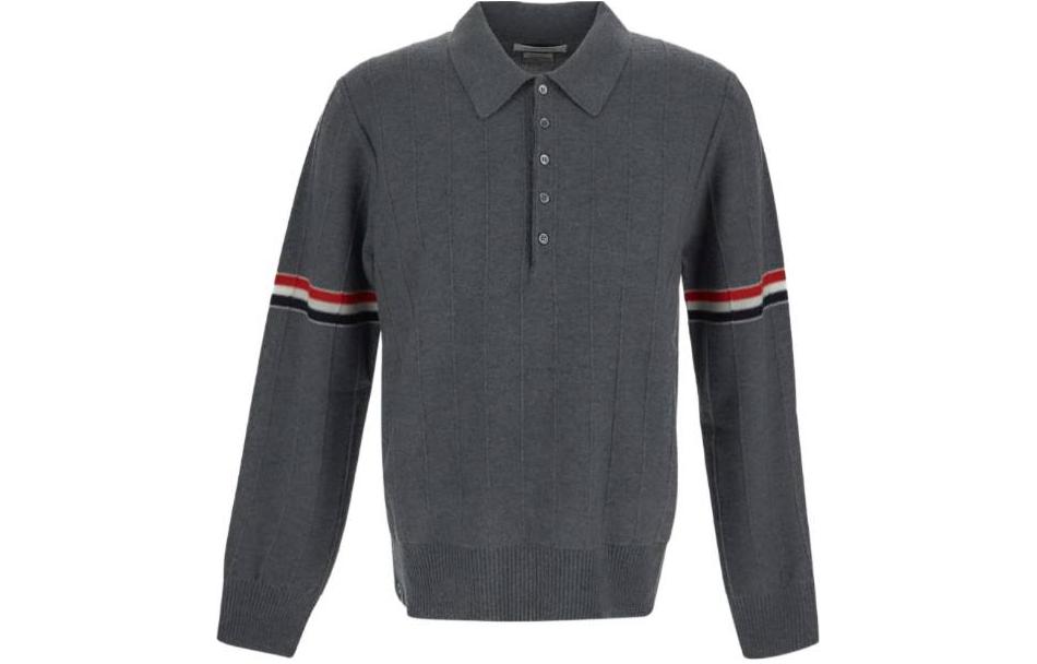 THOM BROWNE  Striped Button Long Sleeve Polo Shirt - Mid Grey MKP108A-Y1002-035 圖 2