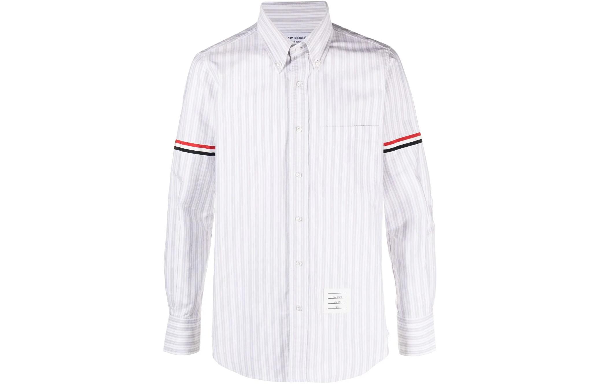 THOM BROWNE  Striped Collar Long Sleeve Shirt Light Grey MWL301O-F0525-035