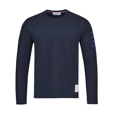 Thom Browne Striped Crewneck Long Sleeve T-Shirt Navy Blue. MJS245B-07323-415