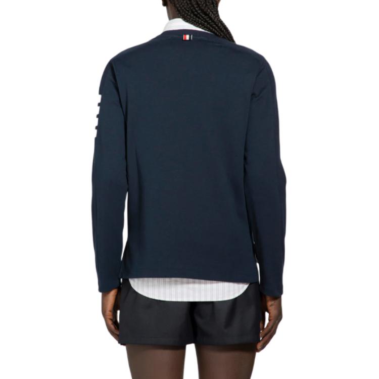 Lookbook 톰 브라운 네이비 블루 스트라이프 크루넥 긴팔 티셔츠 MJS245B-07323-415