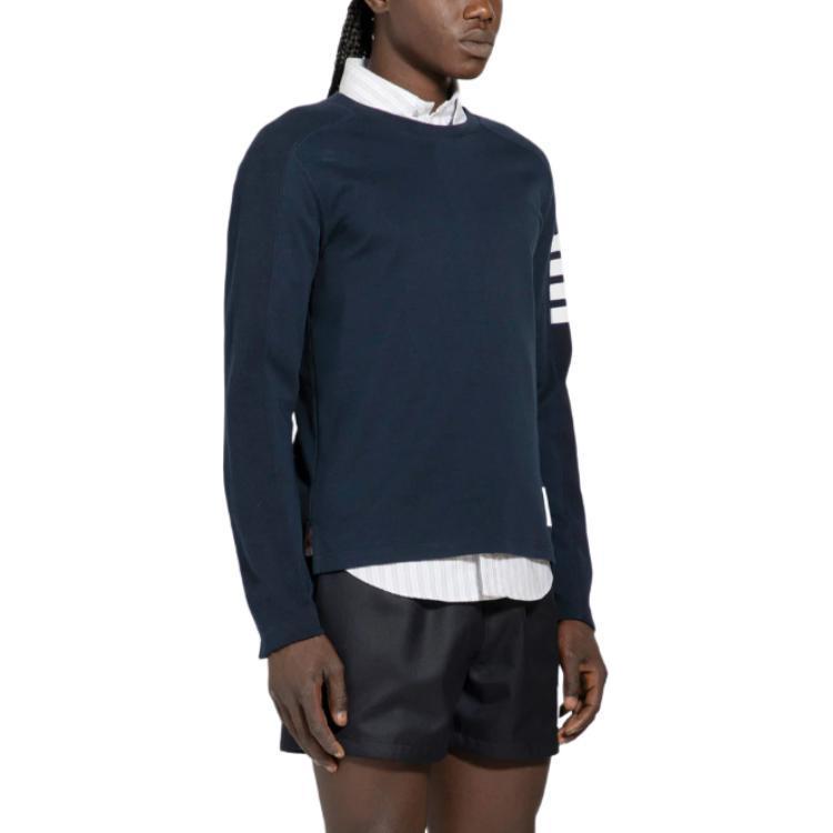 Shop 톰 브라운 네이비 블루 스트라이프 크루넥 긴팔 티셔츠 MJS245B-07323-415