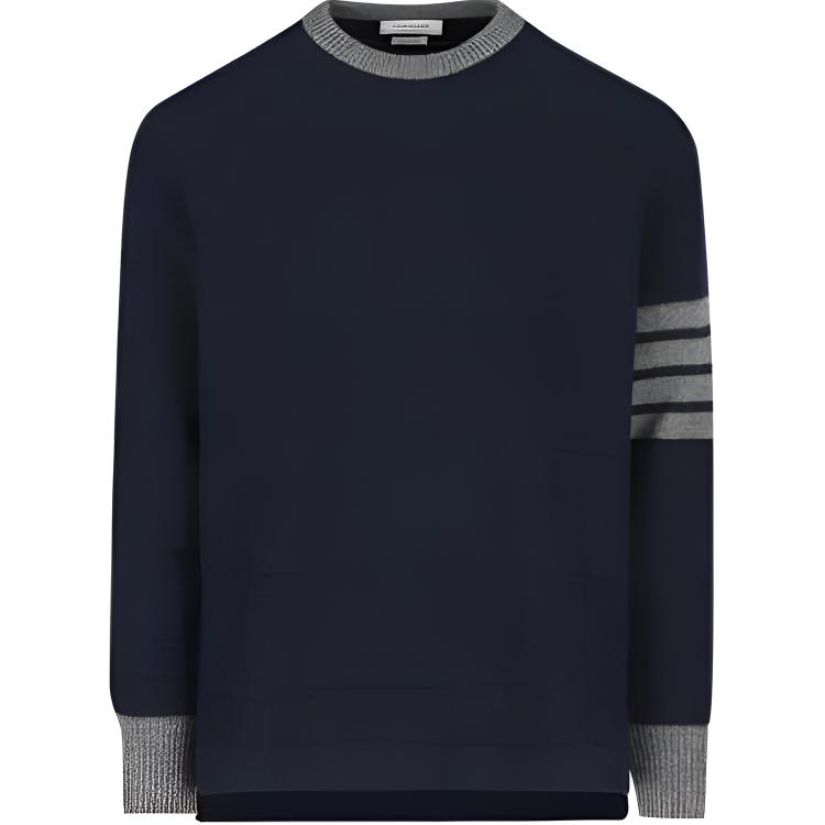 THOM BROWNE  Striped Embroidered Colorblock Pullover Sweater Blue. MKA527A-Y1030-415