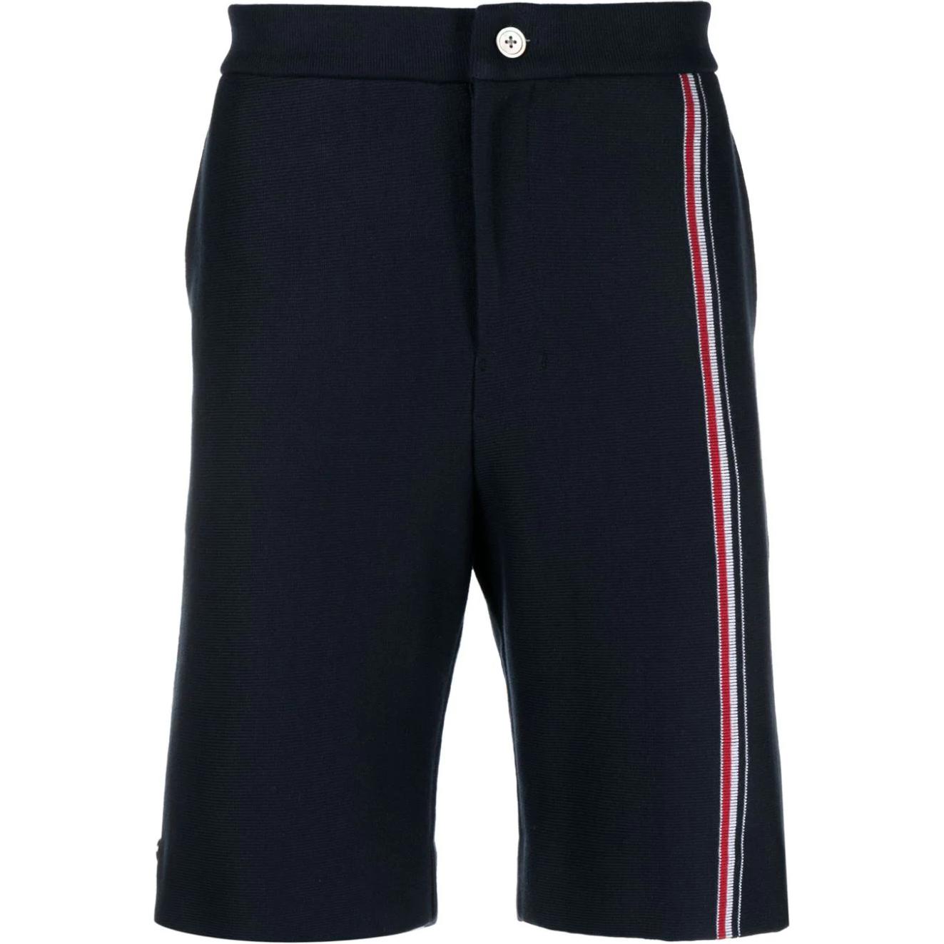 Thom Browne  Striped High-Waist Zip Loose Fit Navy Blue Shorts MJQ196A-J0139-415