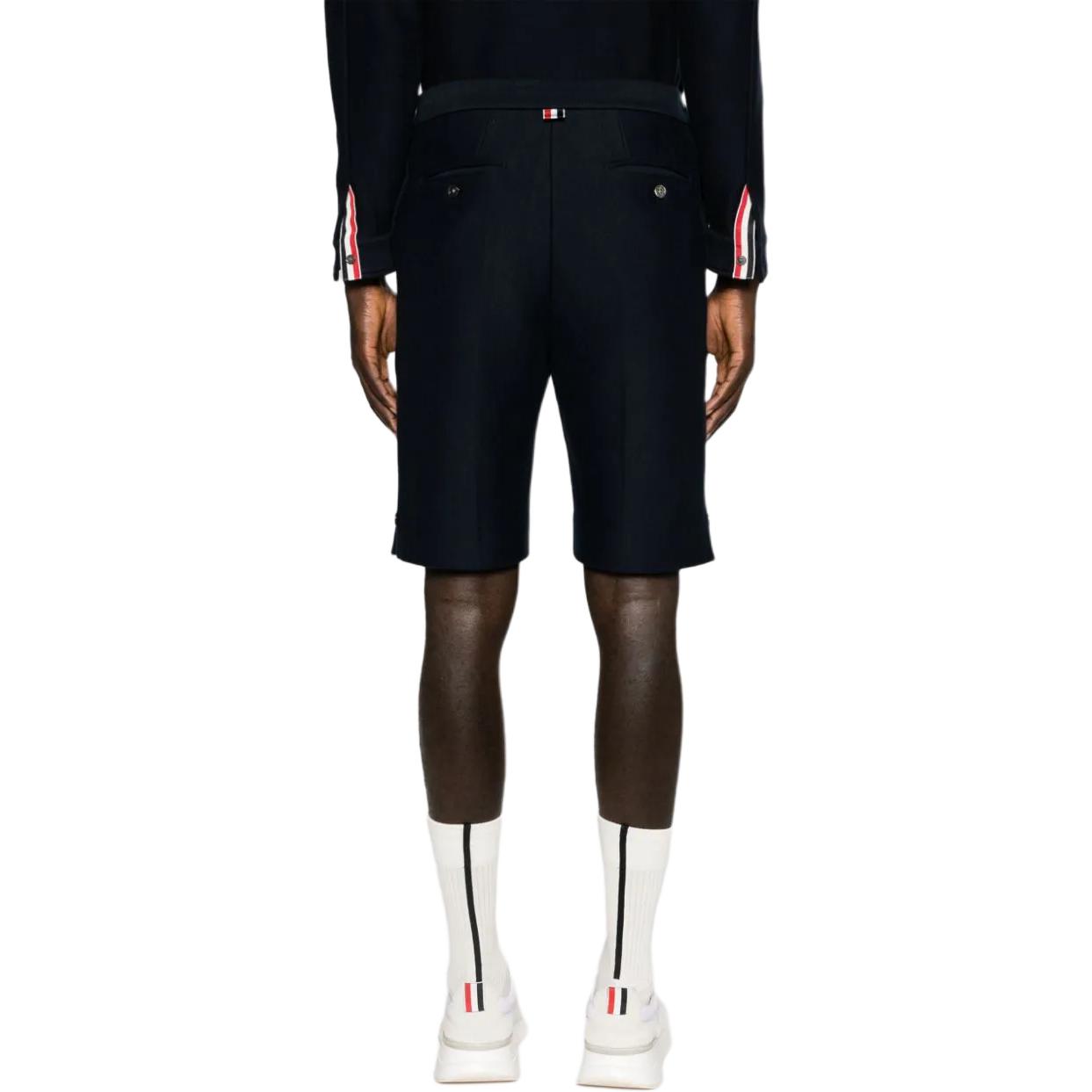 Purchase トムブラウン ストライプ ハイウエスト ジップ ルーズフィット ネイビーショーツ MJQ196A-J0139-415