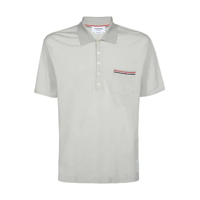 THOM BROWNE Striped Short Sleeve Polo Shirt - Gray MJP180A-J0085-113