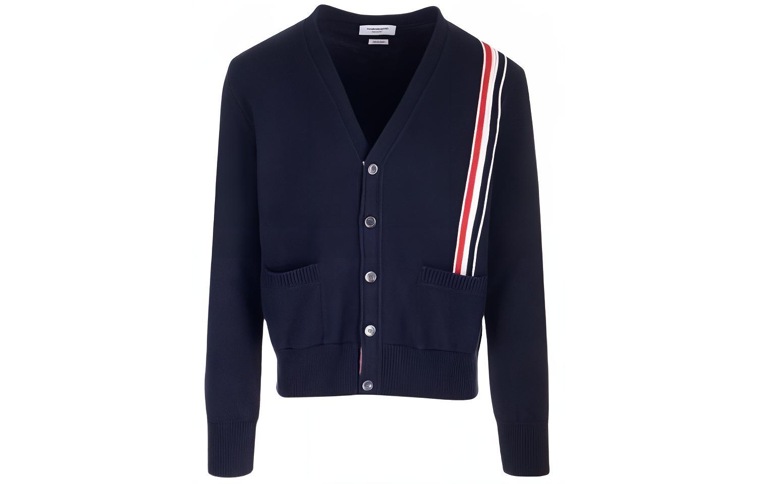 Thom Browne  Striped Single-Breasted V-Neck Knit Cardigan Blue MKC530A-Y3017-415