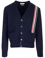 Thom Browne Striped Single-Breasted V-Neck Knit Cardigan Blue MKC530A-Y3017-415 Thom Browne Striped Single-Breasted V-Neck Knit Cardigan Blue MKC530A-Y3017-415