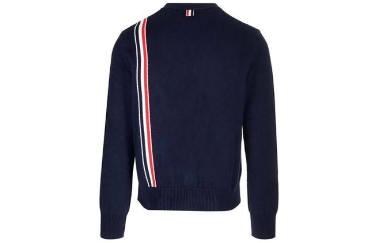 Lookbook Thom Browne Cárdigan de Punto Azul con Rayas y Cuello en V de un Solo Botón MKC530A-Y3017-415