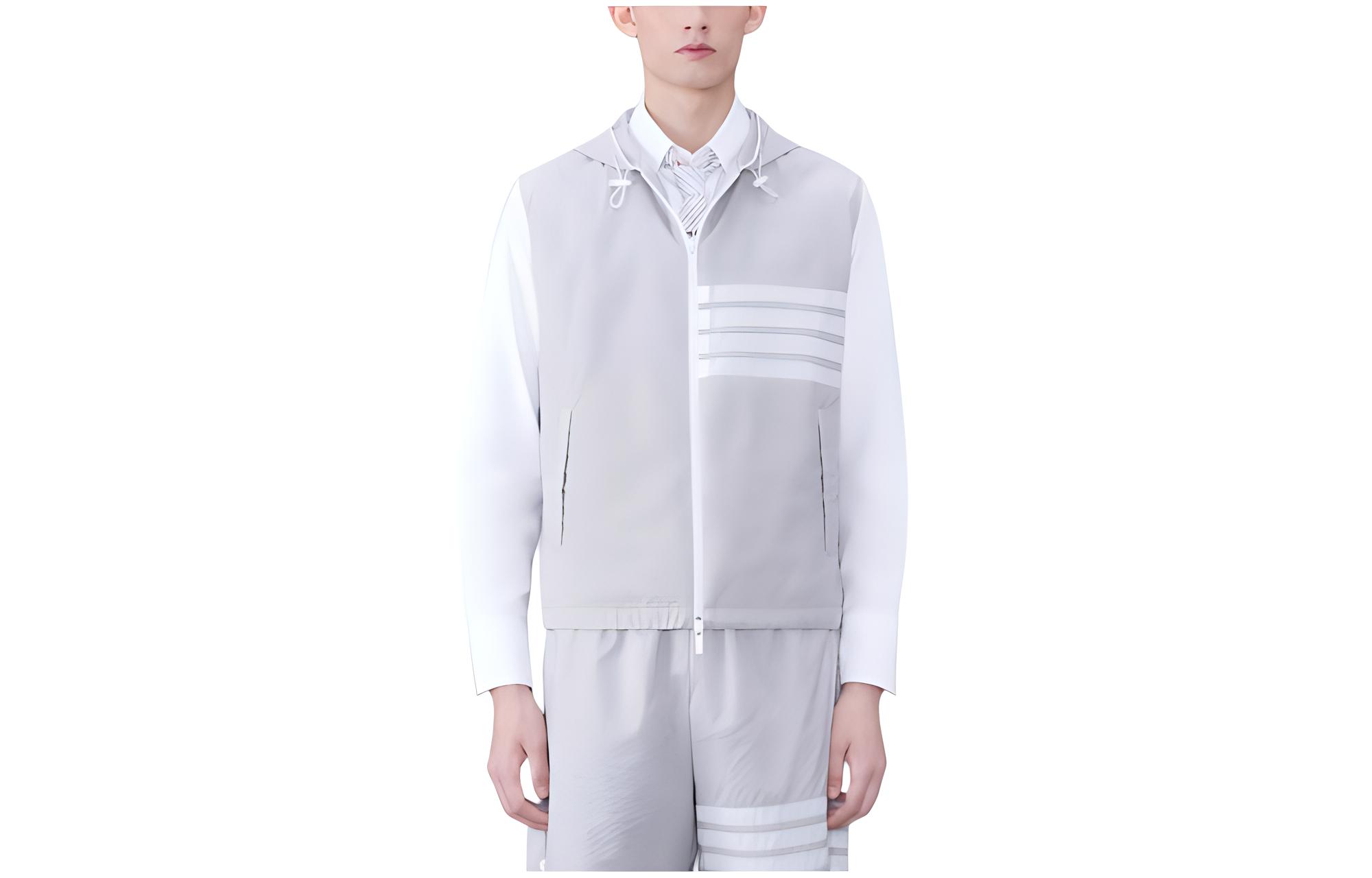 Thom Browne  Striped Sleeveless Hoodie Vest - Gray MJV007A-F0517-055