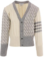 THOM BROWNE Striped V-Neck Cardigan Sweater MKC486F-Y1506-100 THOM BROWNE Striped V-Neck Cardigan Sweater MKC486F-Y1506-100