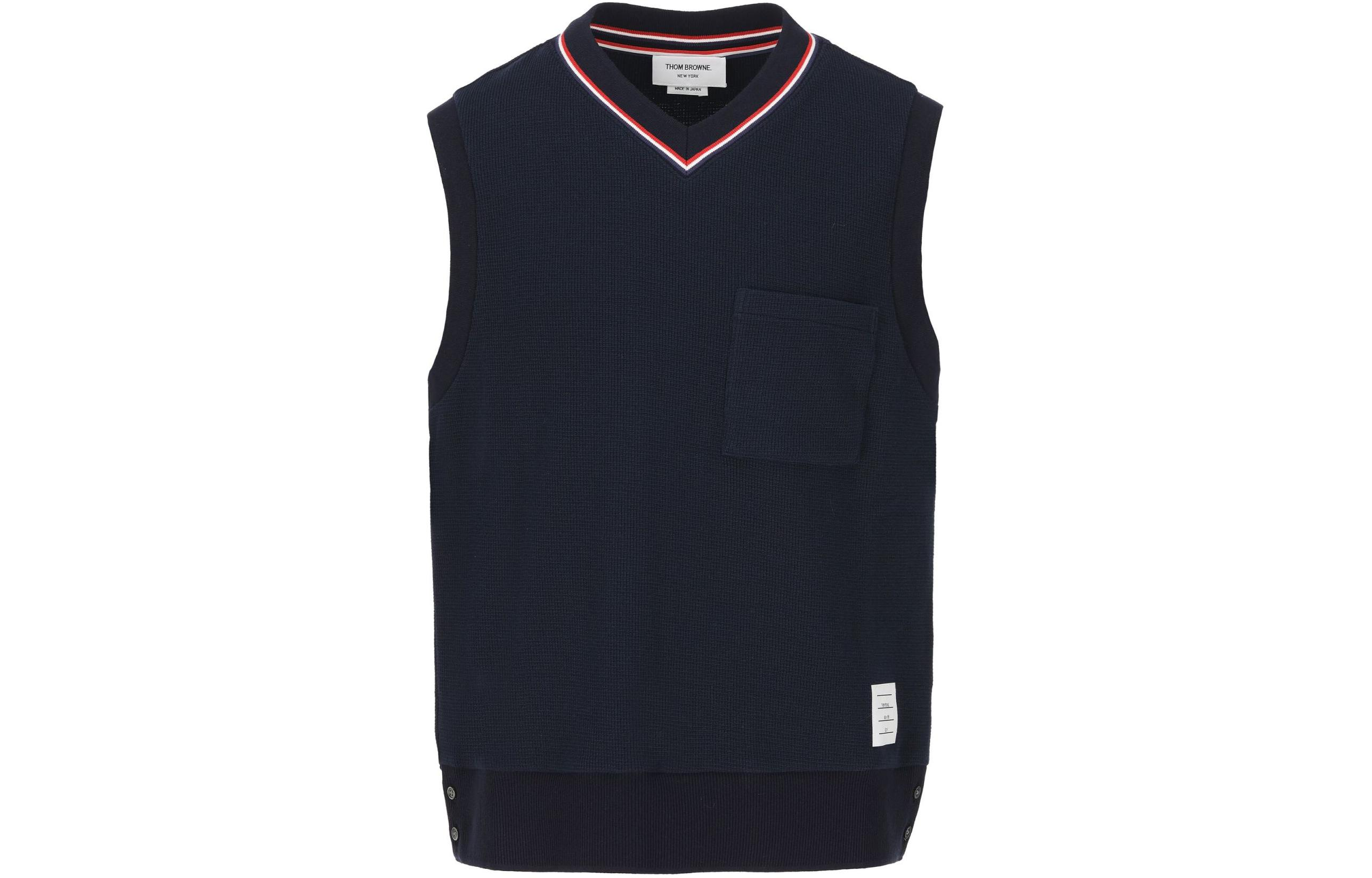 Thom Browne  Striped V-Neck Sleeveless Vest Blue. MJV006A-J0114-415