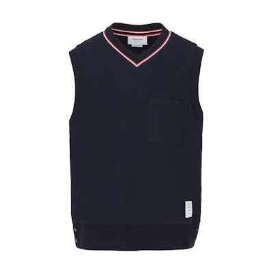 Thom Browne Striped V-Neck Sleeveless Vest Blue. MJV006A-J0114-415