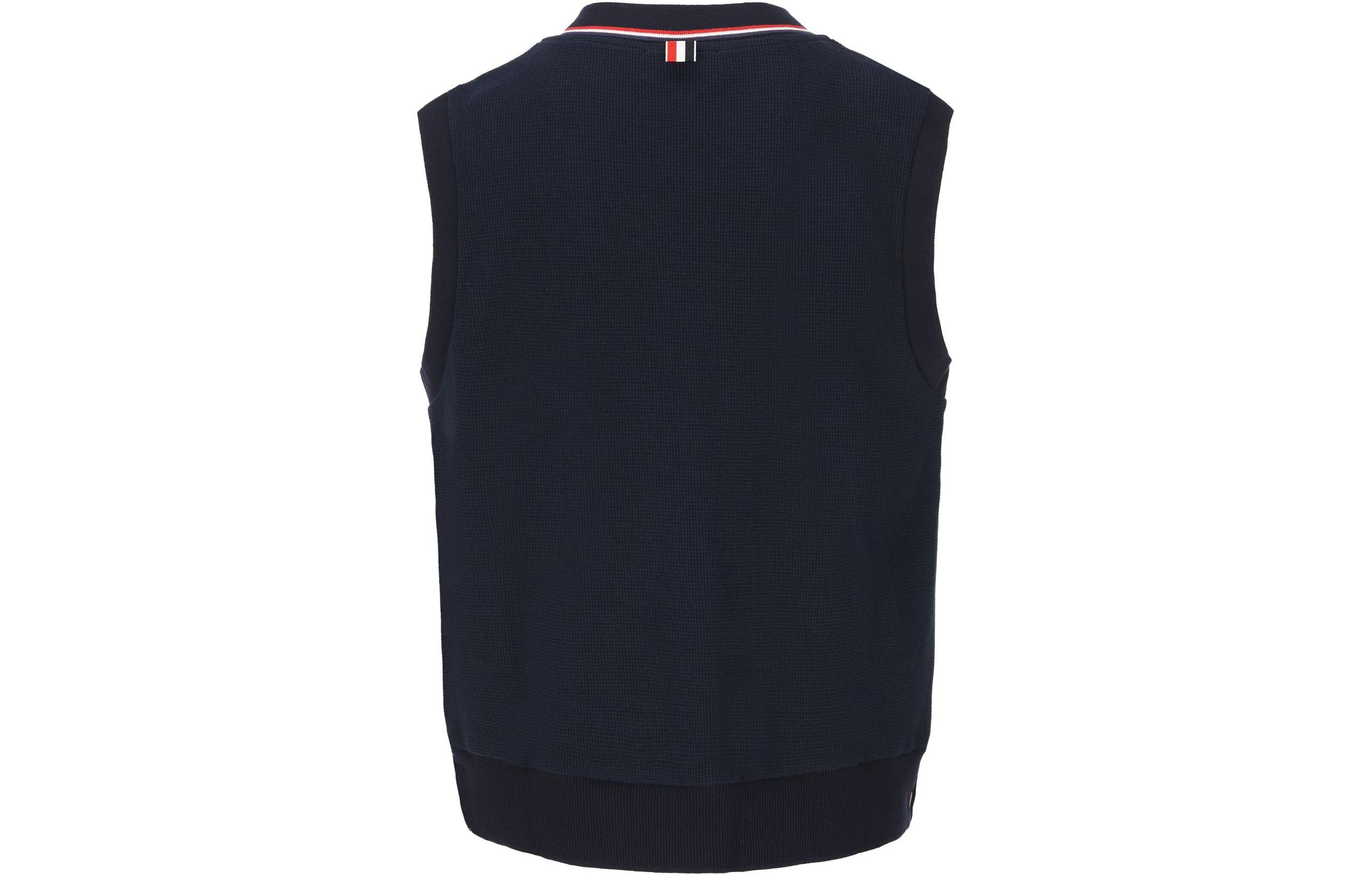 Lookbook トム ブラウン ストライプ Vネック ノースリーブ ベスト ブルー MJV006A-J0114-415