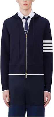 Thom Browne Striped Zip Hoodie Knit Jacket Navy Blue MKT011A-Y3005-415 Purchase Thom Browne Striped Zip Hoodie Knit Jacket Navy Blue MKT011A-Y3005-415