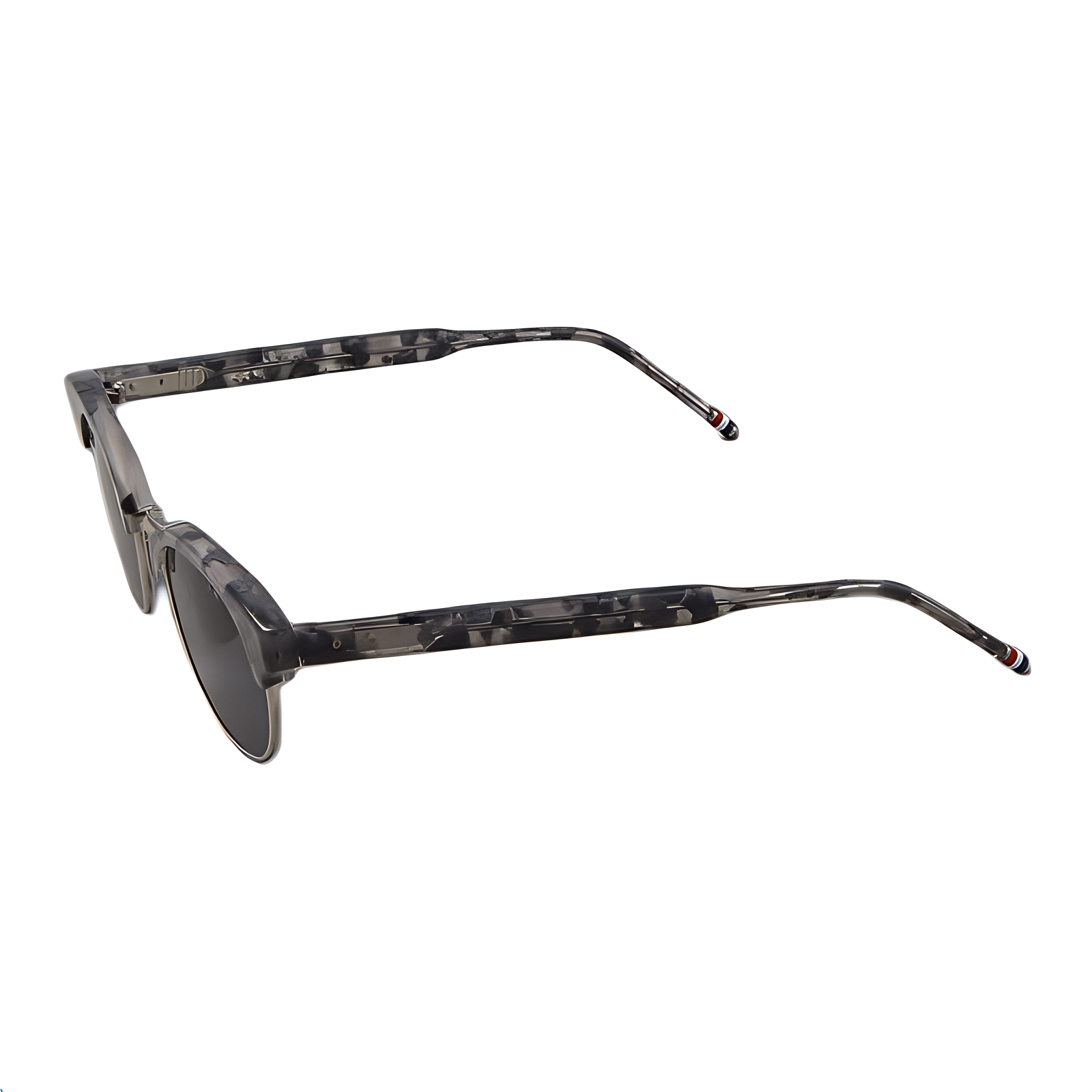 Thom Browne  Titanium Oval Sunglasses Grey with Signature Temple Detail. UES702AG0003020