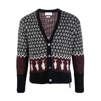 THOM BROWNE V-Neck Animal Pattern Button Knit Cardigan Multicolor. MKC349A-Y1502-960