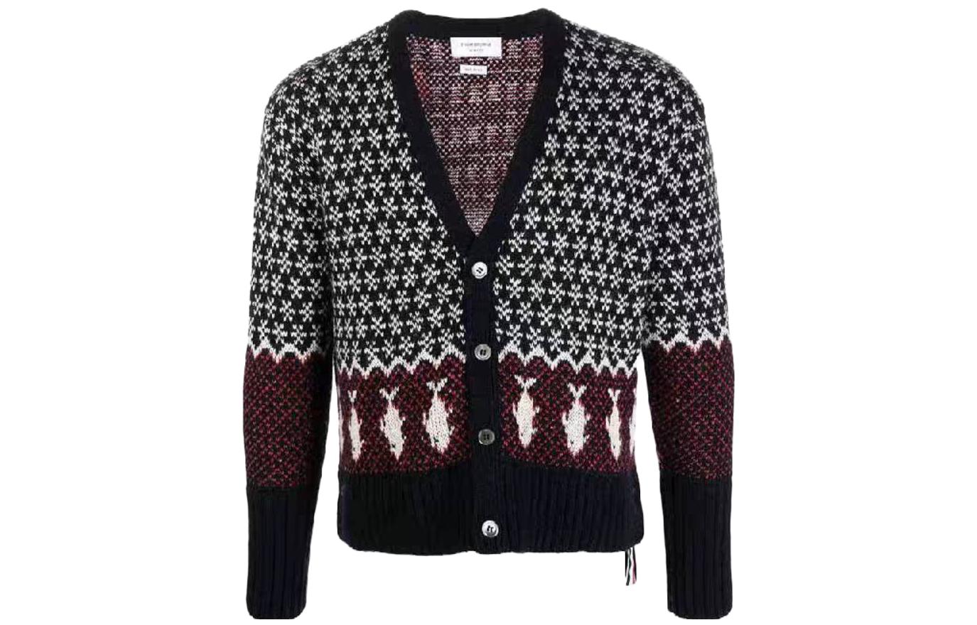 Order THOM BROWNE Kardigan Rajut Pola Hewan V-Neck Tombol Multicolor. MKC349A-Y1502-960