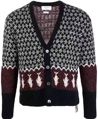 トムブラウン Vネック アニマル柄 ボタン付き ニットカーディガン マルチカラー MKC349A-Y1502-960 Order トムブラウン Vネック アニマル柄 ボタン付き ニットカーディガン マルチカラー MKC349A-Y1502-960