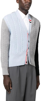 톰 브라운 V넥 컬러블록 니트 가디건 스웨터 - 멀티컬러 MKC513F-Y1024-480 Purchase 톰 브라운 V넥 컬러블록 니트 가디건 스웨터 - 멀티컬러 MKC513F-Y1024-480