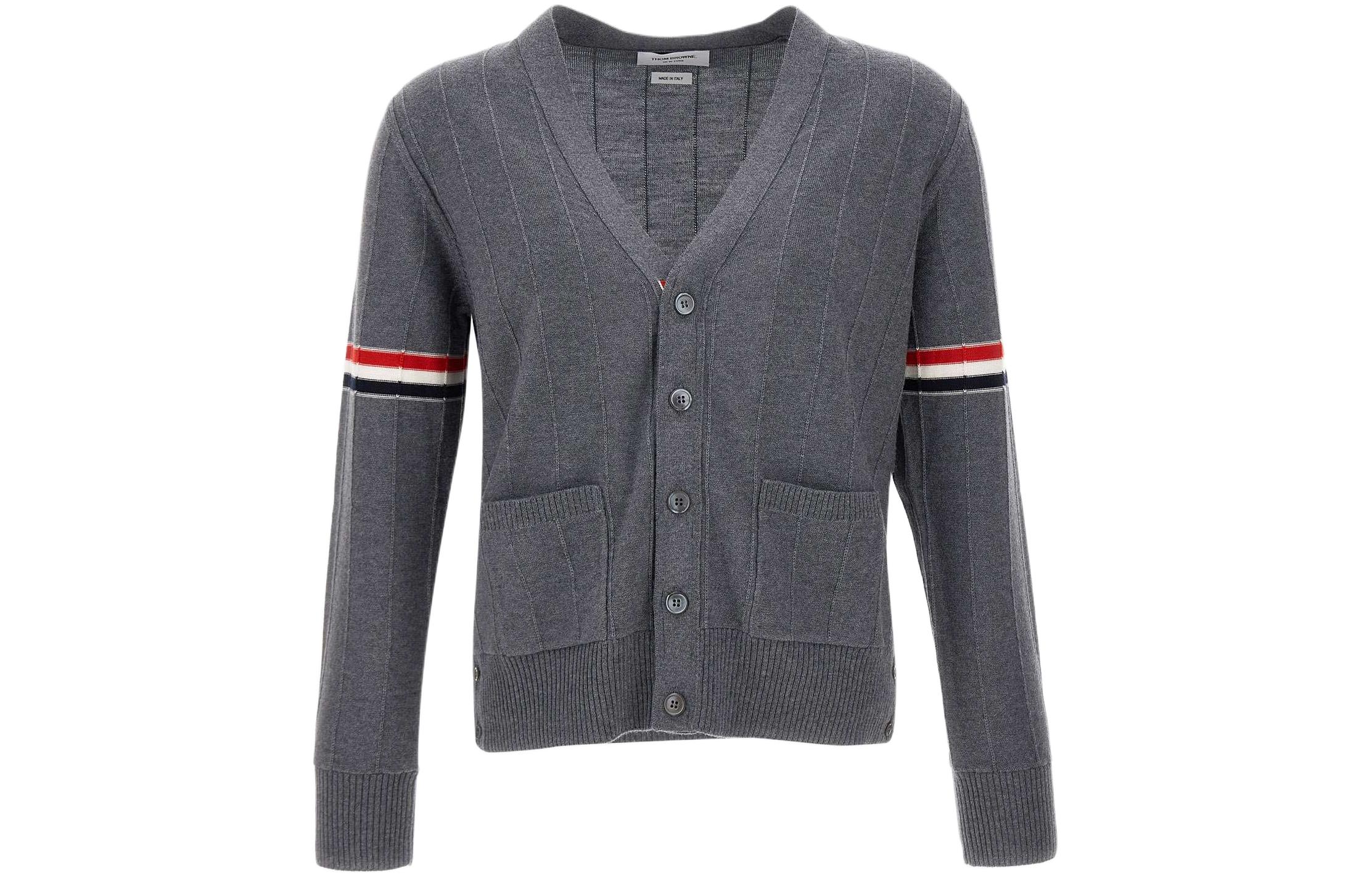 THOM BROWNE  V-Neck Stripe Knit Cardigan Grey MKC519A-Y1002-035 圖 2