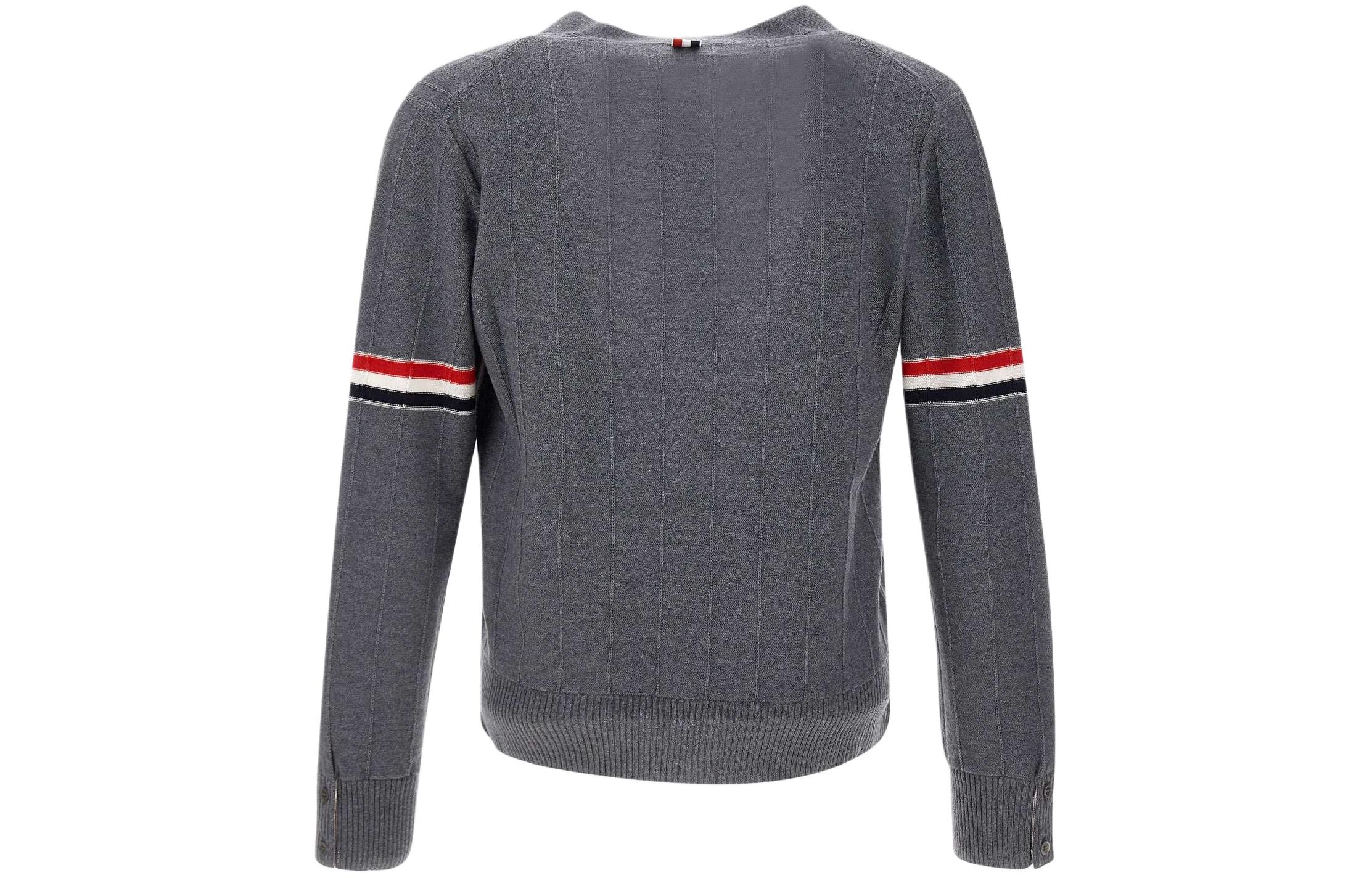 THOM BROWNE  V-Neck Stripe Knit Cardigan Grey MKC519A-Y1002-035 圖 3