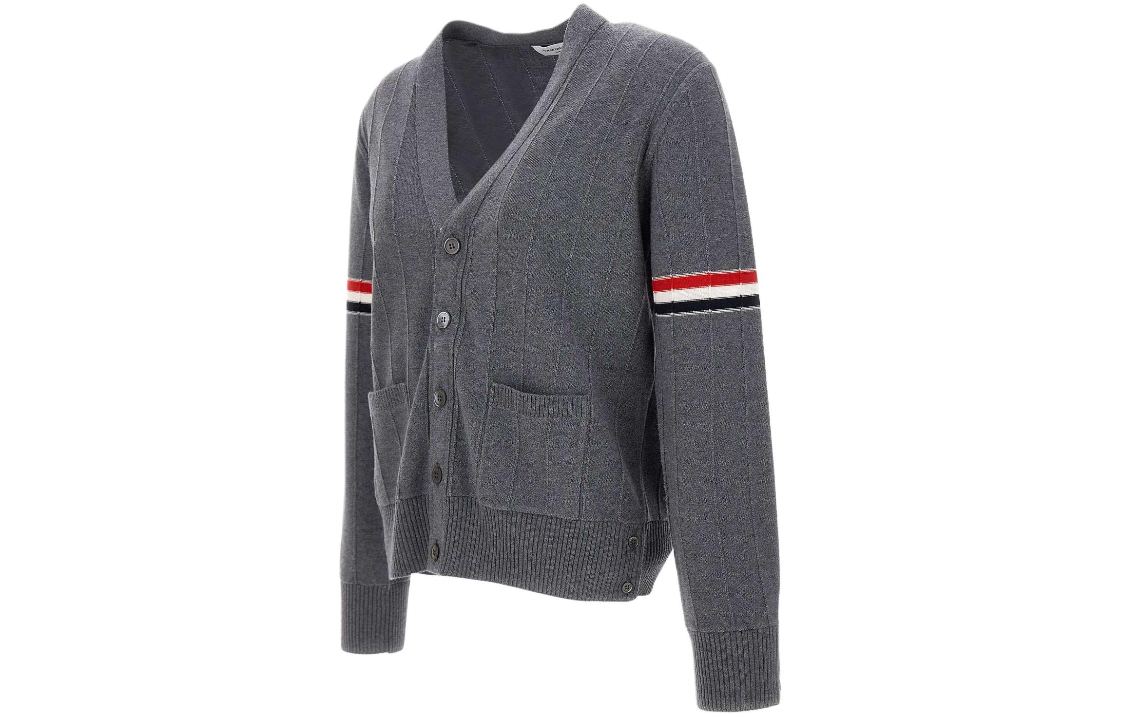 THOM BROWNE  V-Neck Stripe Knit Cardigan Grey MKC519A-Y1002-035 圖 4