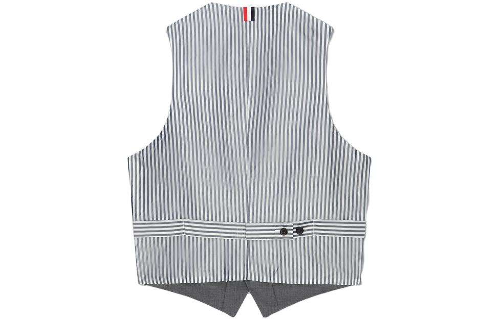 Lookbook トム ブラウン Vネック ストライプ入りスリーブレスベスト ミッドグレー MVC001A-00626-035