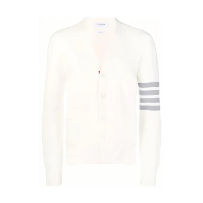 THOM BROWNE White Cardigan with Logo Striped Design. MKC171-A00219-100