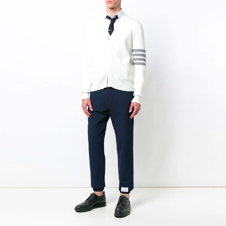 THOM BROWNE  White Cardigan with Logo Striped Design. MKC171-A00219-100 圖 3