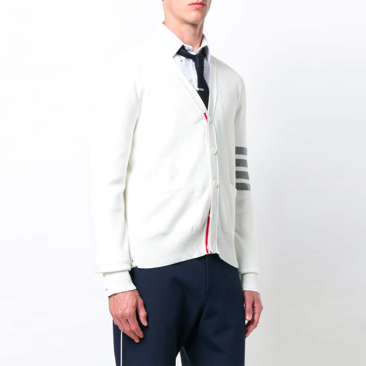 THOM BROWNE  White Cardigan with Logo Striped Design. MKC171-A00219-100 圖 4