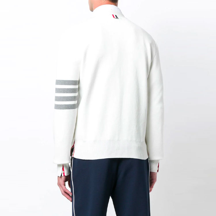 THOM BROWNE  White Cardigan with Logo Striped Design. MKC171-A00219-100 圖 5