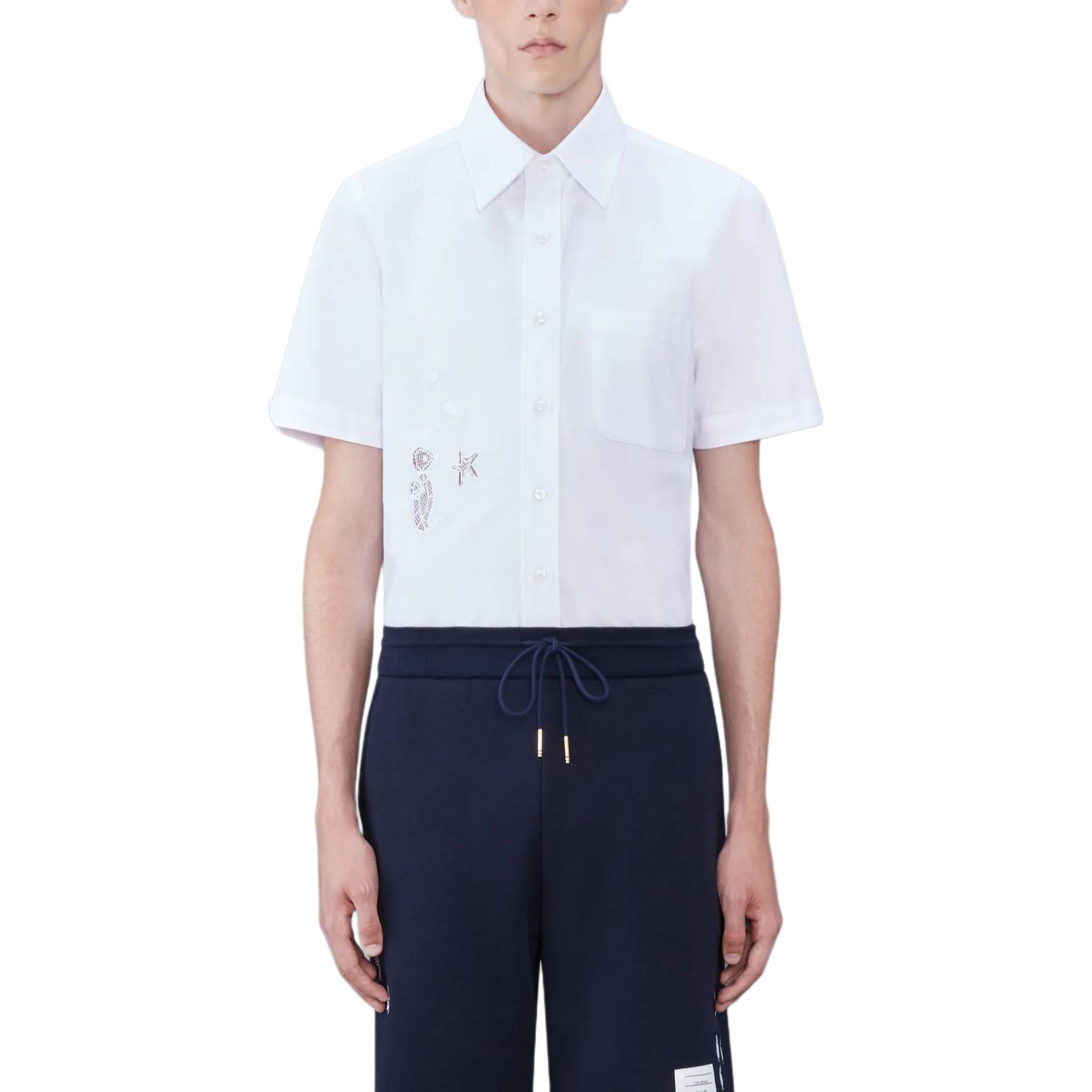 THOM BROWNE  White Casual Straight-Cut Button-Down Short Sleeve Shirt. MWS239EE0917100 圖 3