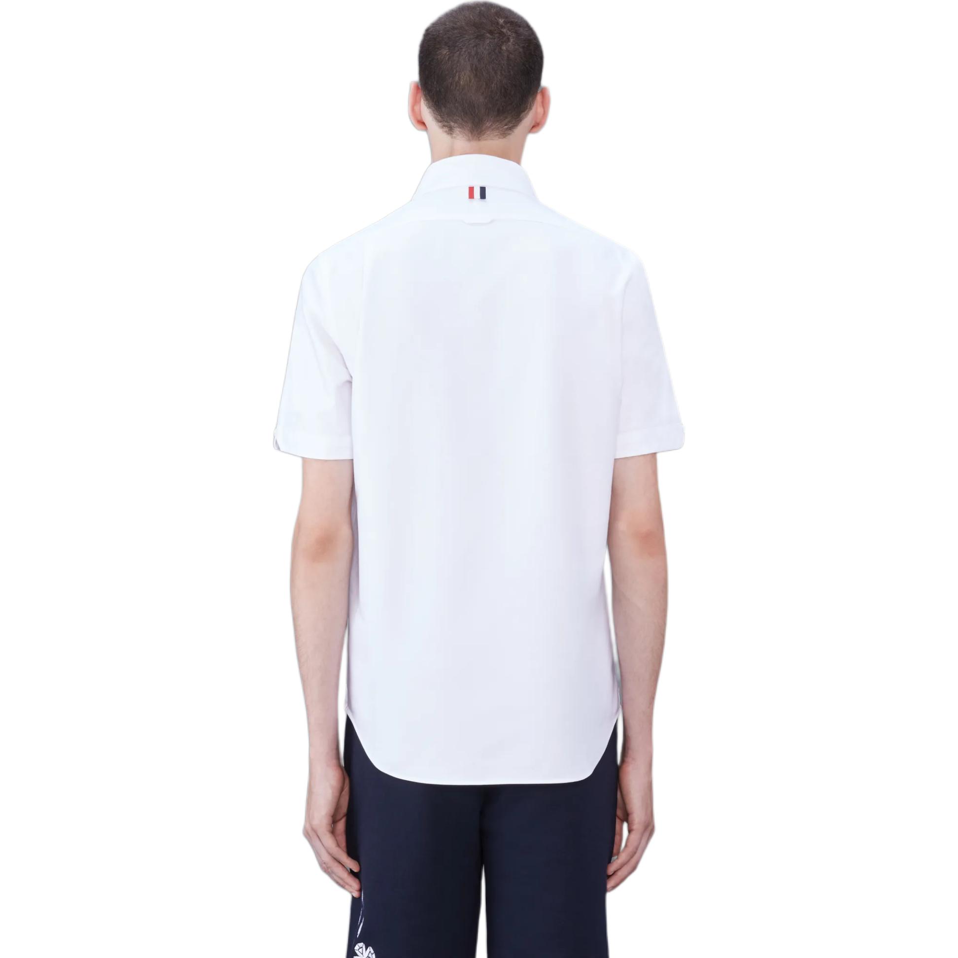 THOM BROWNE  White Casual Straight-Cut Button-Down Short Sleeve Shirt. MWS239EE0917100 圖 4