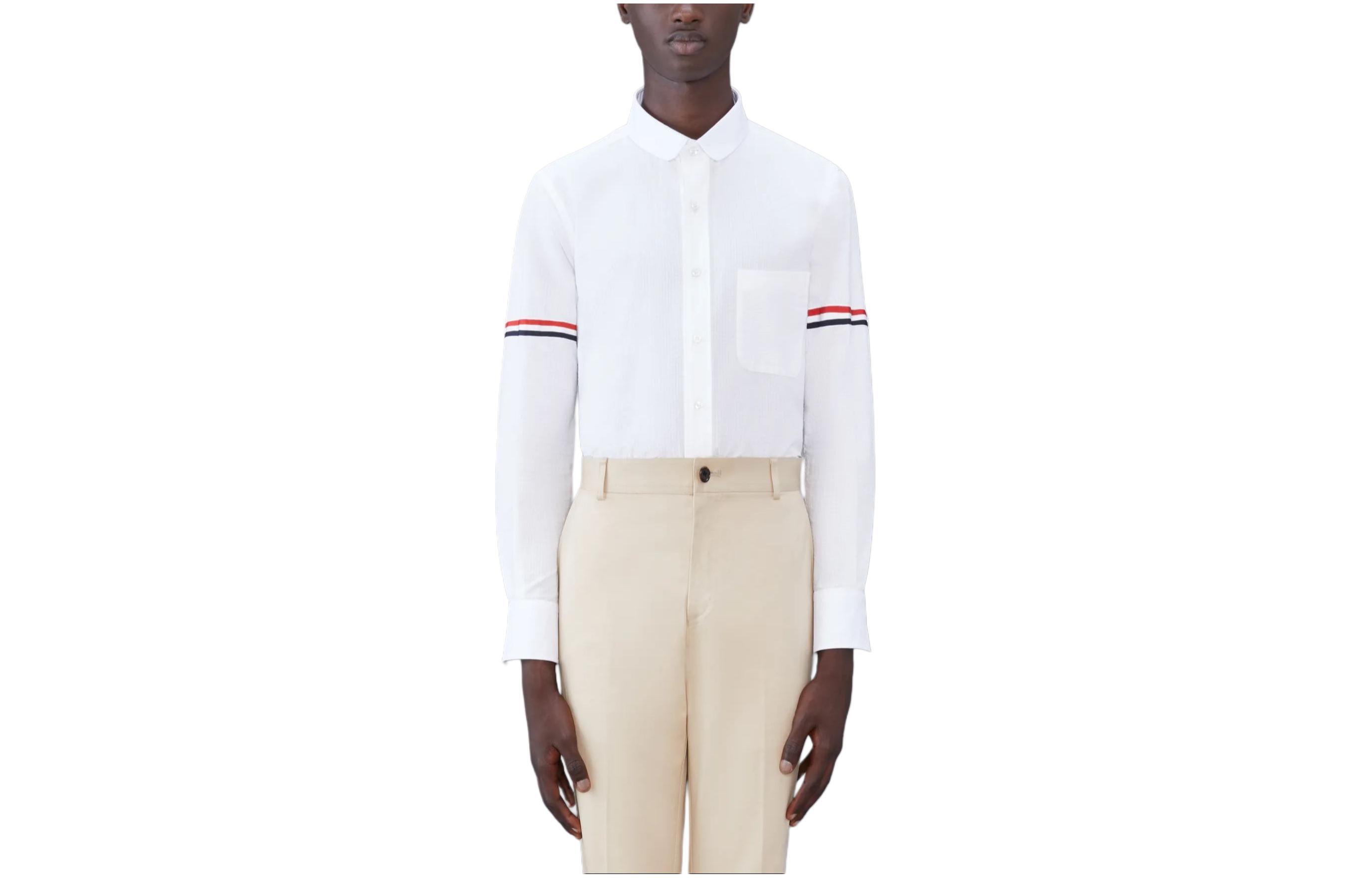 Order Thom Browne Kemeja Lengan Panjang Putih Colorblock Button-Down. MWL393O00572100