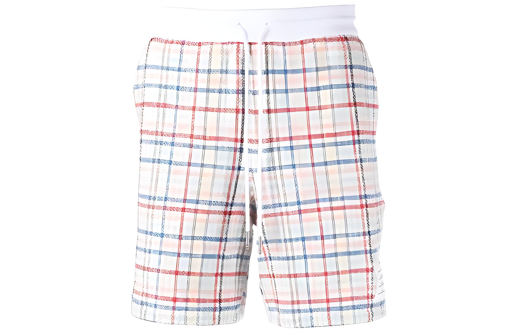 THOM BROWNE  White Mid-Rise Checkered Tie-Waist Straight Shorts MJQ168A-F0283-996