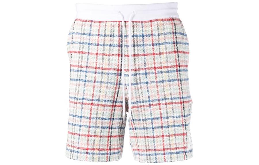 THOM BROWNE  White Mid-Rise Checkered Tie-Waist Straight Shorts MJQ168A-F0283-996 圖 2