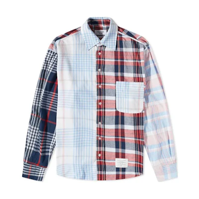 THOM BROWNE White Plaid Button-Up Stylish Shirt. MWL346F-F0171-960