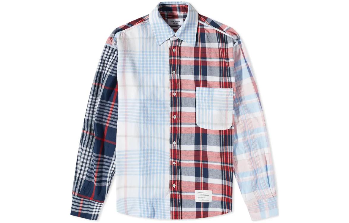 Order THOM BROWNE Kemeja Putih Corak Plaid Gaya Moden Lelaki. MWL346F-F0171-960