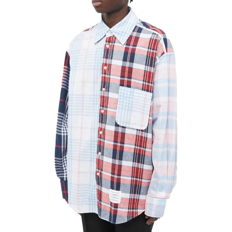 Lookbook THOM BROWNE Kemeja Putih Corak Plaid Gaya Moden Lelaki. MWL346F-F0171-960