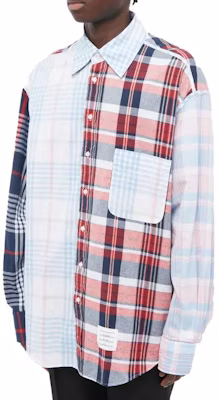 THOM BROWNE Kemeja Putih Corak Plaid Gaya Moden Lelaki. MWL346F-F0171-960 Lookbook THOM BROWNE Kemeja Putih Corak Plaid Gaya Moden Lelaki. MWL346F-F0171-960