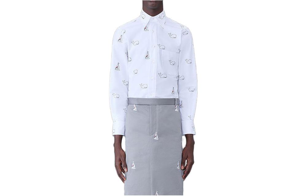 Thom Browne  White Shirt with Whale and Boat Embroidery Design MWL001E-E0641-100