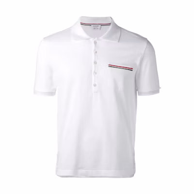 THOM BROWNE White Short-Sleeve Polo Shirt Summer Essentials MJP022A-01455-100