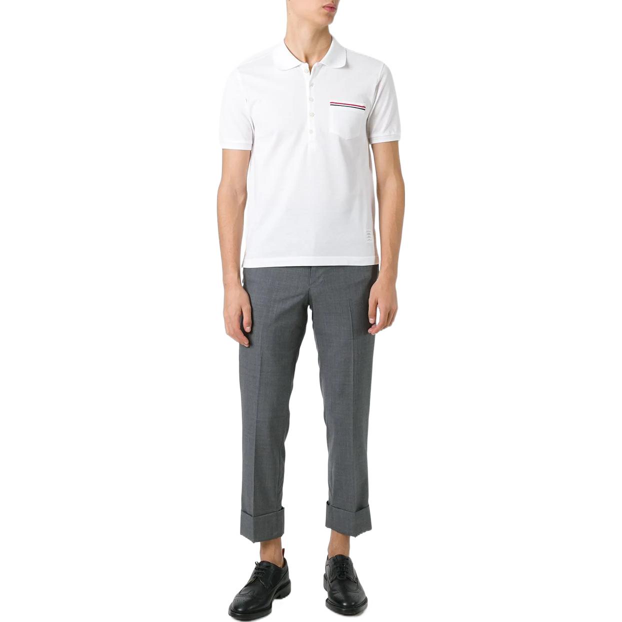 Lookbook トム ブラウン ホワイト 半袖 ポロシャツ サマー エッセンシャルズ MJP022A-01455-100