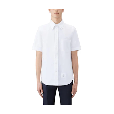 THOM BROWNE White Short Sleeve Button-Up Shirt - Minimalist & Comfortable MWS239E-F0313-100