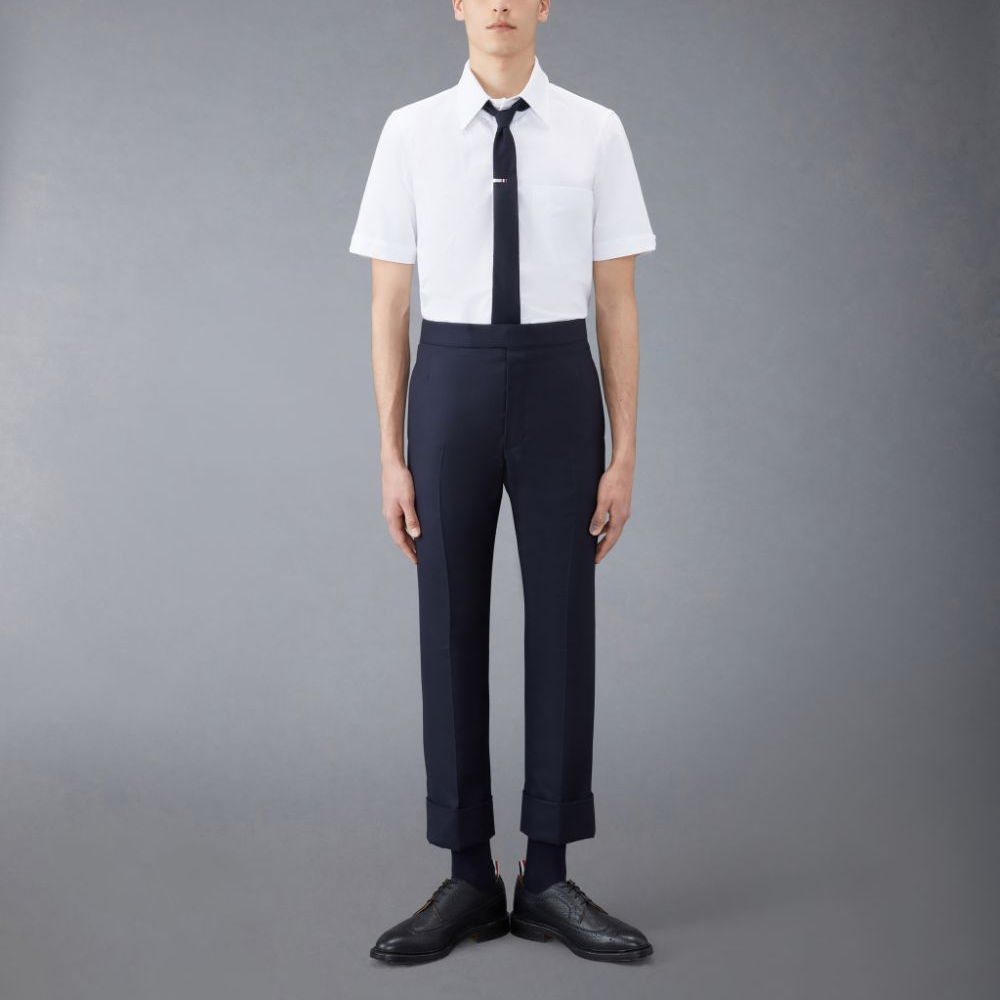 Shop THOM BROWNE 白色短袖釦領襯衫 - 極簡舒適設計 MWS239E-F0313-100