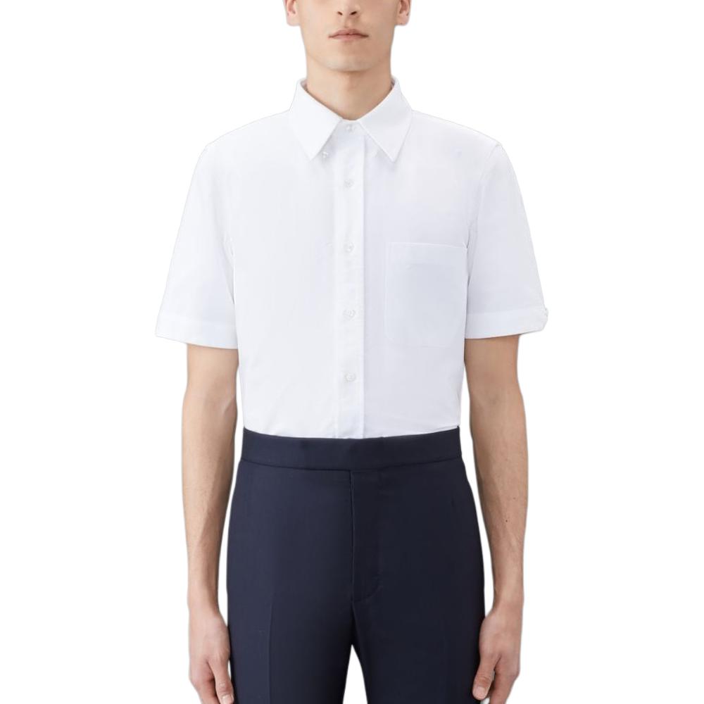 Sizing THOM BROWNE 白色短袖釦領襯衫 - 極簡舒適設計 MWS239E-F0313-100